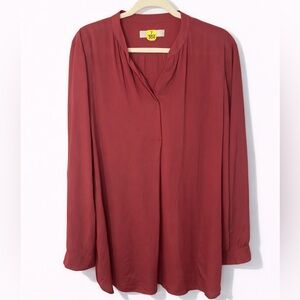 LOFT Burgundy V Neck Long Sleeve Blouse | Office Business Casual